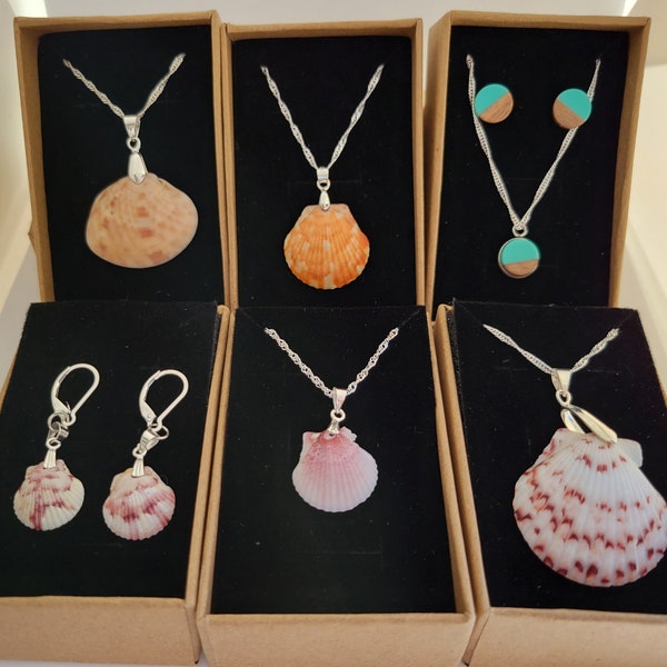 Natural Seashell Scallop Necklaces and Earrings