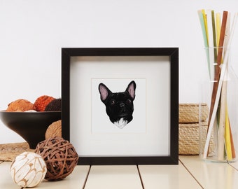 Cute Black French Bulldog Puppy Dog Digital Portrait Painting