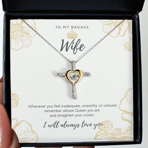 To My Badass Wife Gift From Husband Wife Birthday Anniversary Luxe Crown Necklace Gift Set Valentine's Day Gift From Husband to Wife