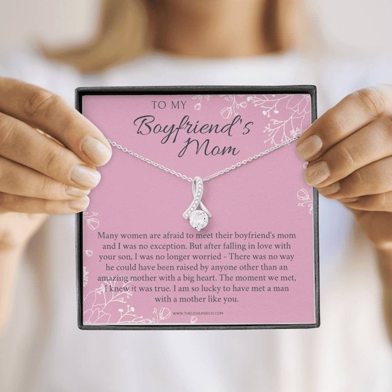  Boyfriends Mom Necklace with Message Card, Jewelry Birthday Gift,  Boyfriend Mom Gift Personalized, Custom Necklace for Women, 14k White Gold:  Clothing, Shoes & Jewelry