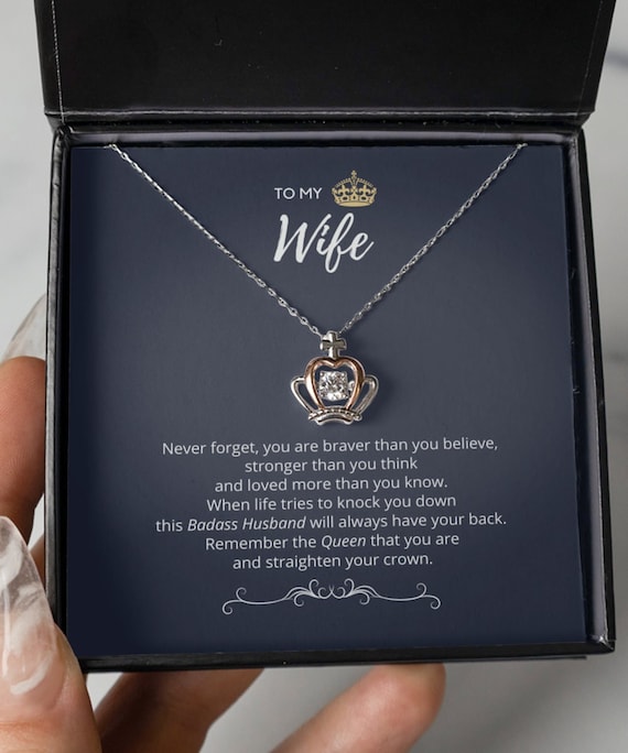 To My Badass Wife Gift From Husband Wife Birthday Anniversary Luxe Crown Necklace Gift Set Valentine's Day Gift From Husband to Wife
