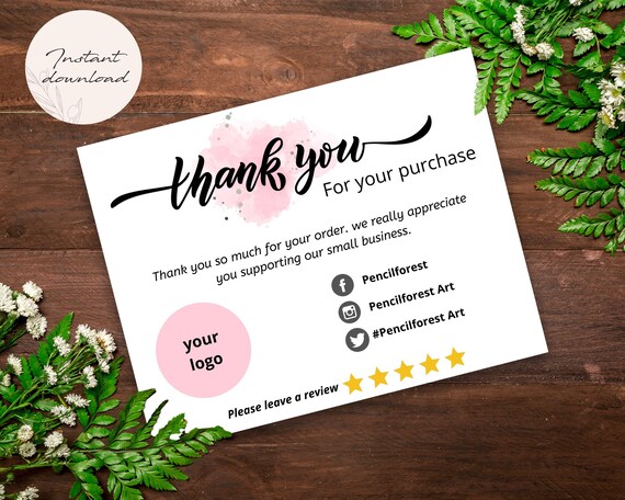 Printable Thank You Card for Your Business Editable Templet - Etsy