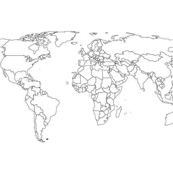 Mapa świata Zarys wszystkich 195 krajów Pliki wektorowe SVG do cięcia/grawerowania laserowego | Svg, Dxf, Eps, Pdf, Png