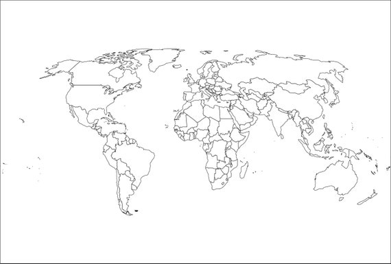 World Map Outline All 195 Countries Svg Vector Files For Etsy