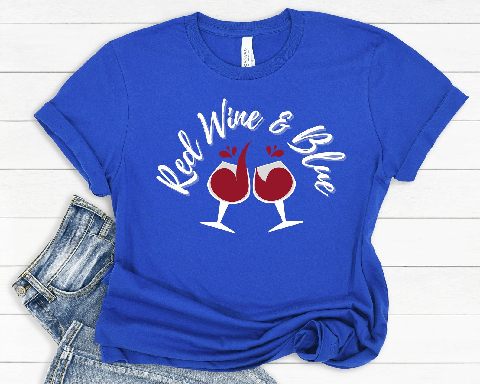 Red Wine and Blue Tshirt Patriotic Tshirt Wine Shirt 4th Etsy