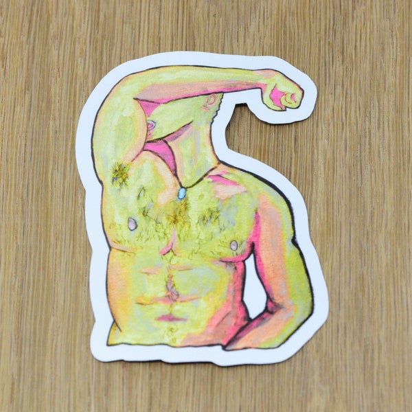 Naked muscled male kissing muscles vinyl sticker, gay sticker, body building sticker, sub sticker, men sticker, yes daddy sticker