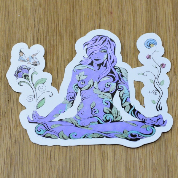 Lavender Earth Spirit female vinyl sticker, cool female sticker, dryad sticker, mythical fantasy sticker, nymph sticker