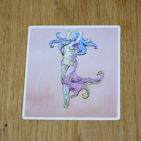 Nature Spirit dancing female vinyl sticker, cool female sticker, dryad sticker, mythical fantasy sticker, nymph sticker