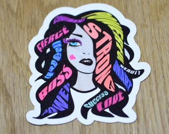 Empowered Feminist Hair female vinyl sticker, awesome cool  sticker, badass bitch sticker, pretty cute sticker, woman sticker