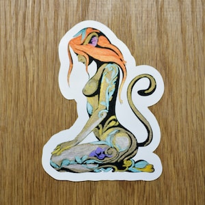 NSFW Dutiful kneeling lioness girl vinyl sticker, female sticker, monster girl sticker, witch sticker, sexy sticker, puma girl sticker