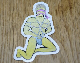Shibari Male Sticker, Pearlescent Watercolor Art