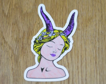 NSFW Gentle demon girl vinyl sticker, supernatural sticker, mythical fantasy sticker, cute sticker, pretty sticker, succubus sticker