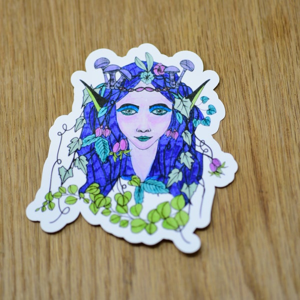 Mushroom Fae Elf female vinyl sticker, mythical fantasy sticker, cool female sticker, nature sticker, forest nymph sticker
