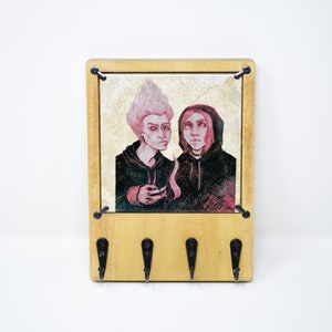 The Smoke Misers Wooden Key Rack for Wall with Changeable Ceramic Art Tiles, Entryway Organizer, Solid Wood Rack with Hooks, Key Holder