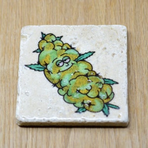 Cute little weed bud Stone Coaster, 420 drink coaster, plant coaster, weed coaster, pot leaf coaster, housewarming gift