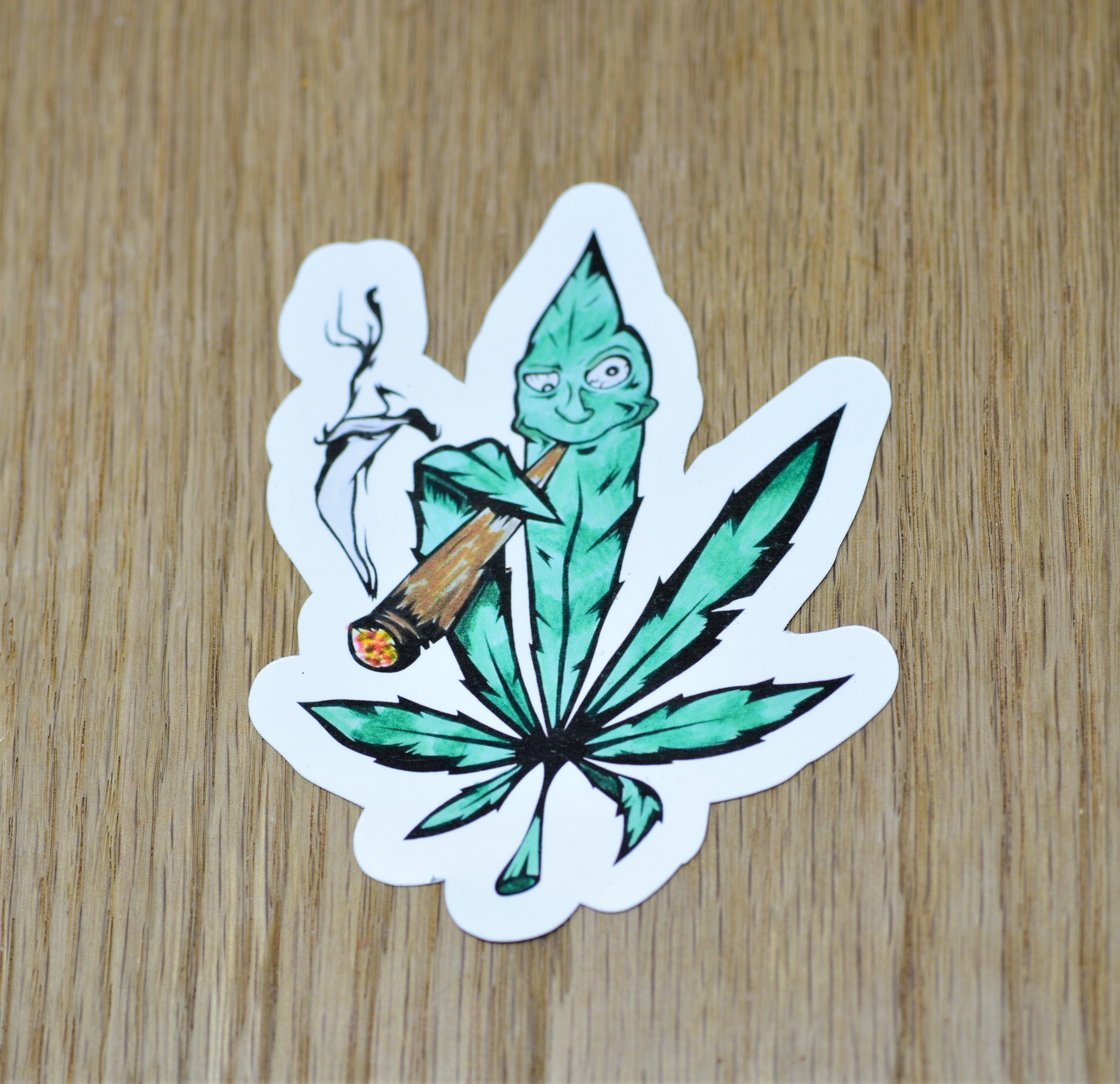 Weed Leaf Smoking a Blunt Vinyl Sticker Weed Sticker Joint
