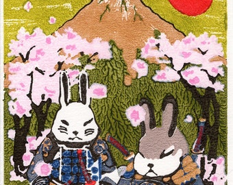 Printastique! Greeting Card Kit - Samurai Bunnies and Cherry Blossoms by Bram Tan