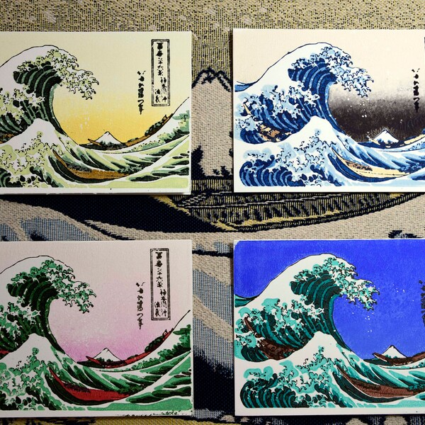 Carte de vœux faite à la main - La grand vague de kanagawa