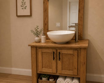 Modern Farmhouse Bathroom Vanity – Handmade Solid Wood Bathroom Cabinet