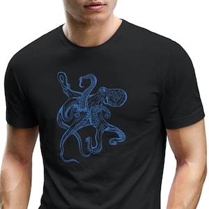 T-Shirt Mann Meer Grafik Tintenfisch Tauchen Motiv Octopus  Herren Tshirt