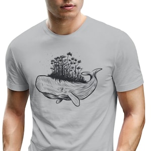 Herren T-shirt Wal mit Insel Meer T-Shirt Herren Natur Motiv Ozean Tier Motiv Shirt Mann