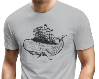 Herren T-shirt Wal mit Insel Meer T-Shirt Herren Natur Motiv Ozean Tier Motiv Shirt Mann