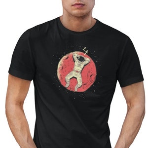 Astronaut Sleeps on the Moon Men's T-shirt Funny Graphic Galaxy Shirt Man Birthday Gift Idea Funny Print