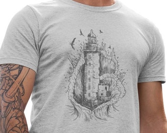 Leuchtturm T-shirt Herren Tshirt Mann Ozean Segeln Grafik Shirt Geschenk Mann