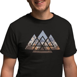 T-shirt men's mountains geometric motif hiking shirt man nature graphic cool t-shirt