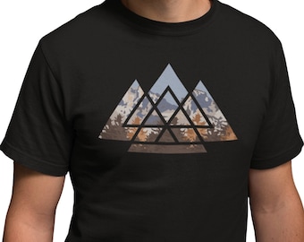 T-shirt men's mountains geometric motif hiking shirt man nature graphic cool t-shirt