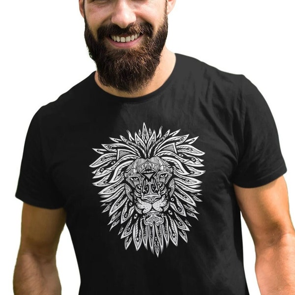 Löwe Herren T-shirt Mandala Alternativ Shirt Mann Wildtiere Natur Geometrisch