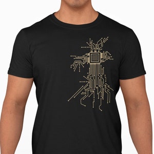 Nerd T-shirt Herren mit Computer Motiv Informatik Geek Shirt Gamer Print Mann Tshirt Programmierer Chip Technik Geburtstagsgeschenk Mann