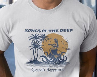 Küsten Shirt Herren, Minimalistische Meerjungfrau T-Shirt, Geschenk für Strandliebhaber, Meer & Natur Funshirt, Sommer Outfit Männer,Vintage