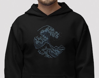 Felpa con cappuccio Waves unisex con grafica organica, pullover biologico da uomo e da donna, con stampa oceano e motivo naturale
