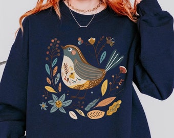 Sudadera Cottagecore Bird, Suéter Vintage, Pullove de Pájaro, Regalo Amante de las Aves, Moda Vintage, Camisa Boho Mujer, Regalo Especial