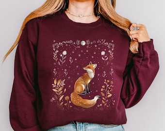 Cottage Fox, Fox Sweatshirt, Forestcore Sweater, Cottagecore Clothing, Vintage Sweater, Goblincore, Forest Animal Sweater, Gift for Her