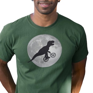 Dino with bicycle and moon T-shirt men's alternative graphic funny shirt man