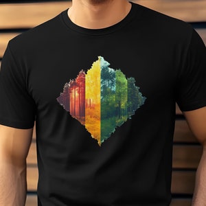 Bunte Bäume T-Shirt Herren, Natur Shirt Männer, Wald Motiv Shirt, Geschenk für Naturliebhaber, Outdoor Shirt, Baum Grafik T-Shirt, Vintage
