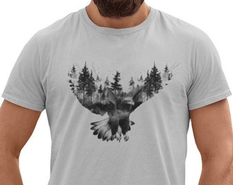 Adler und Wald Herren T-shirt Natur Grafik Tiermotiv Shirt Mann Wandern Logo Vogel Druck T shirt