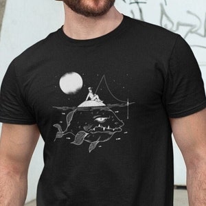 T-shirt Herren Fisch und Mond Grafik Shirt Tiermotiv Mann Lustig Motiv Natur Angeln Shirt