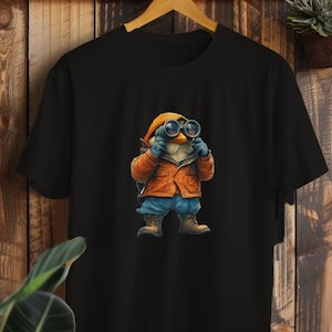 Vogel mit Fernglas T-Shirt Herren lustiger Druck Tier Motiv Vogelkundler Shirt Mann witziges Design Ornithologe Geschenk Vogel Beobachten