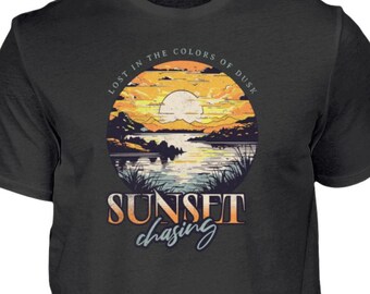 Vintage Sunset Shirt Herren, Hipster T-Shirt, Geschenk für Männer, Strand & Sommer Funshirt, Geschenkidee Geburtstag, Freizeit Shirt, Retro