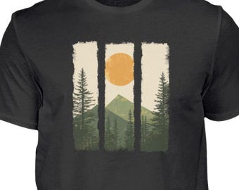 Wald Sonnenuntergang T-Shirt, Natur Design, Vintage Berge Shirt, Wander Geschenk,Outdoor Hiking Tee, Abenteuer Shirt,Naturliebhaber Geschenk