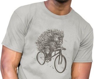 Stachelschwein auf dem Fahrrad Herren T-shirt Lustige Grafik Shirt Mann Tiermotiv Fahrradfahren Tier Igel Druck T shirt