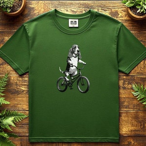 Basset Hound fährt Fahrrad, Herren T-shirt, witziger Druck, lustiges Shirt mit Hund, Radfahrer T shirt Mann, Geschenk für Ihn, Vintage