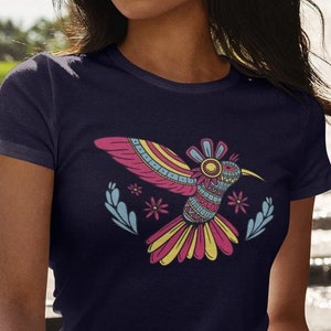 Maglietta colibrì da donna, grafica alternativa, natura, maglietta da donna, motivo uccello e animale, grafica mandala.