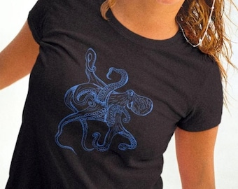 T-Shirt Women Sea Graphic Squid Diving Motif Octopus Woman T-Shirt
