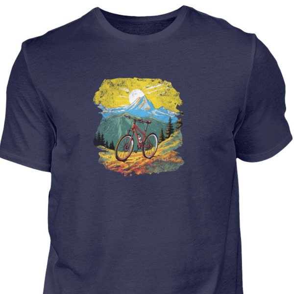 Mountain Bike T-shirt Herren- Radfahren Grafik- Natur, Berge, Fahrrad fahren-Shirt Mann, Radfahrer Geschenk- Abenteuer, Sonne Druck Tshirt
