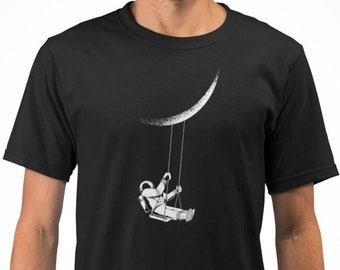 T-Shirt Men's Astronaut Rocking on the Moon Funny Graphic Shirt Man Gift Birthday Funny T-Shirt