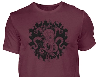 T-shirt men's octopus graphic shirt man sea dark octopus - men's shirt